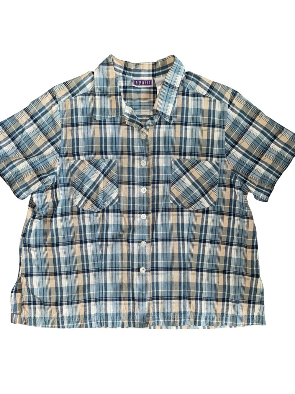 Erika II & Co Blue Plaid Button Front Cotton Shirt Women Plus Size 2X